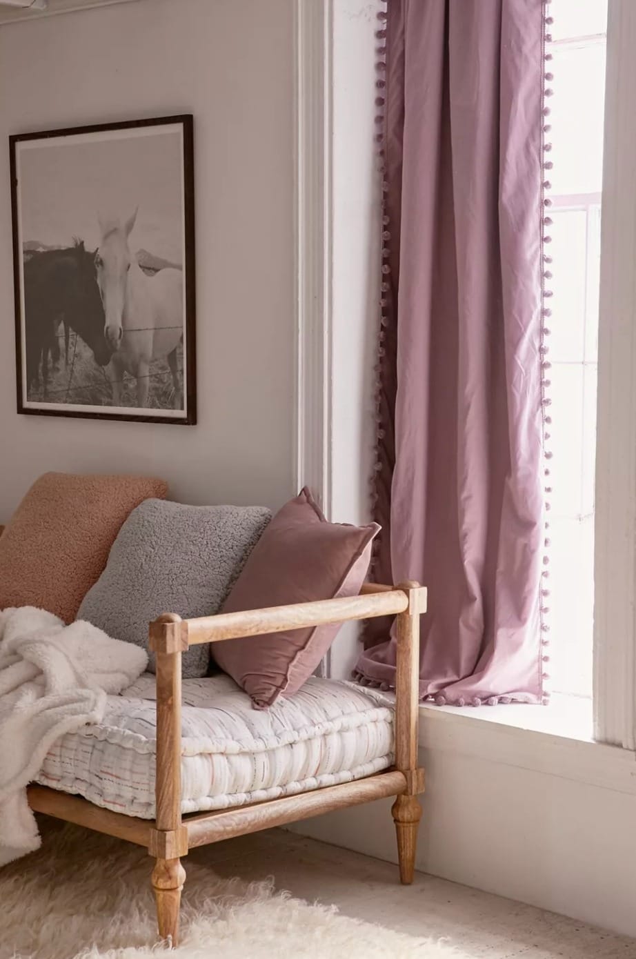 Blackout Pom Pom Curtain in Lavender