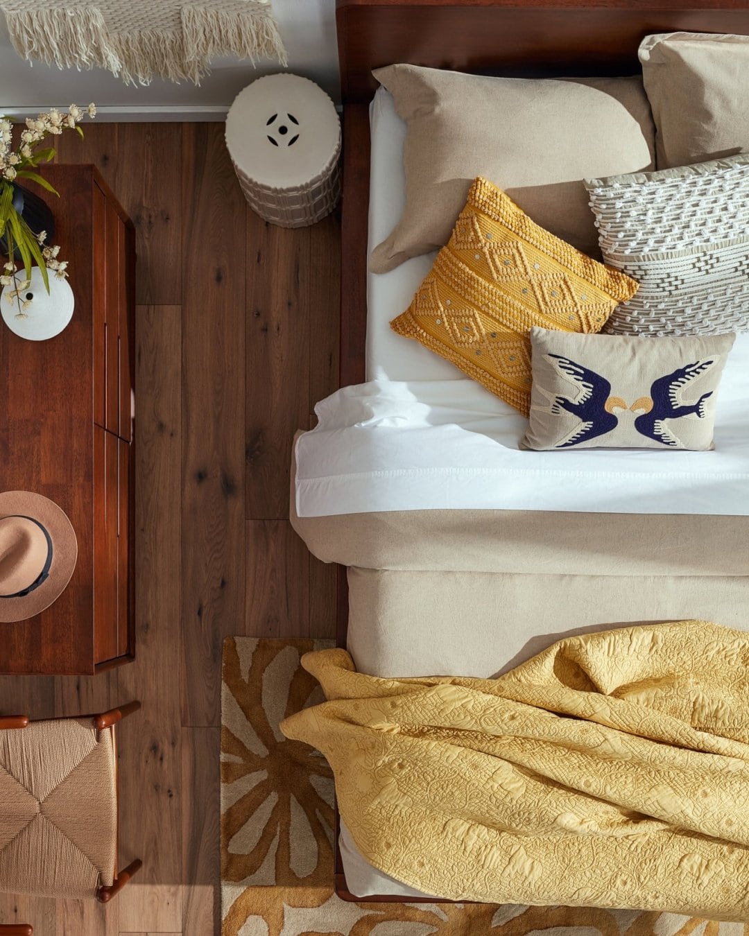 Bohemian Gray and Yellow Bedroom