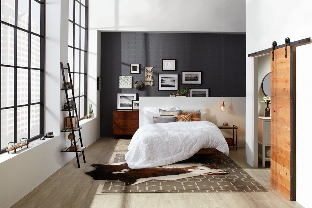 A Grey And White, Urban Industrial Bedroom