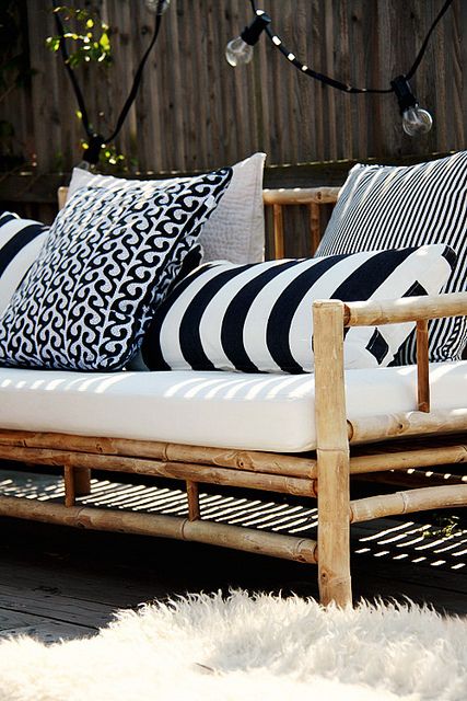 black and white and navy striped pillows