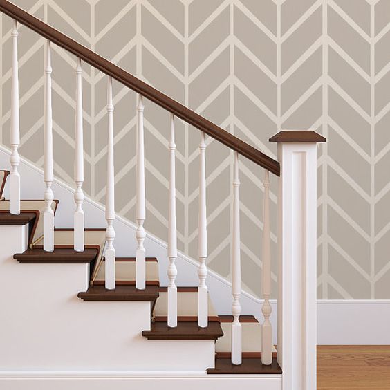 Wall Herringbone Shuffle Allover Modern Stencil for Easy Stenciled DIY decor on Etsy, $23.95