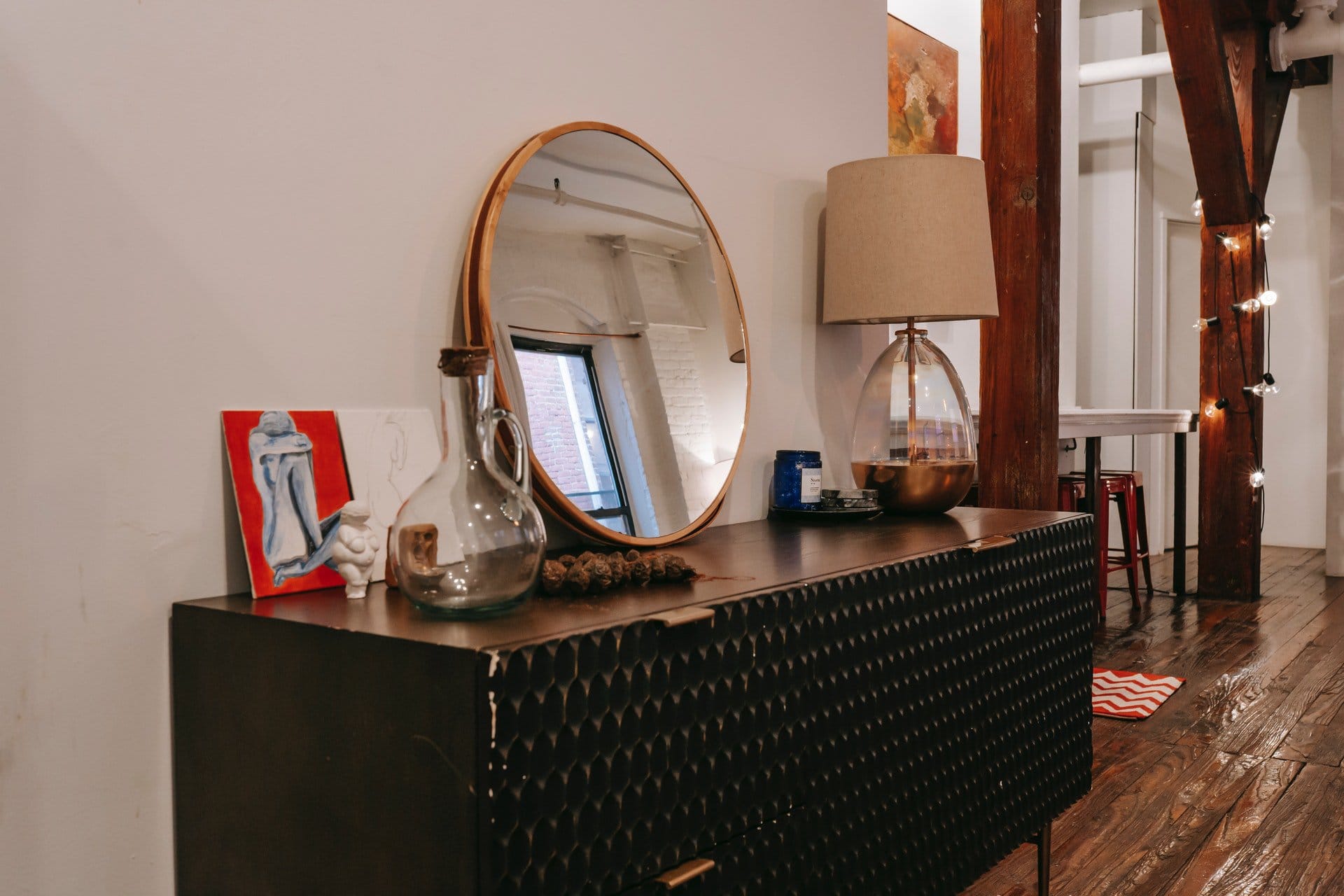 4. Small Round Mirror Centered Over Dresser