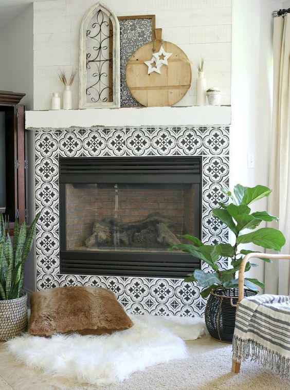 wall stenciled fireplace