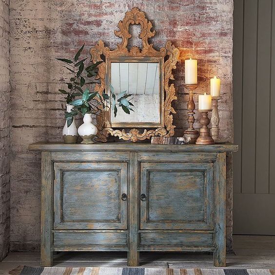 Friday evening feels, courtesy of our gorgeous Ornate Carved Wood Mirror and Molucca Media Console ð¯ðâ¨ #mypotterybarn #friday #friyay #homedecor