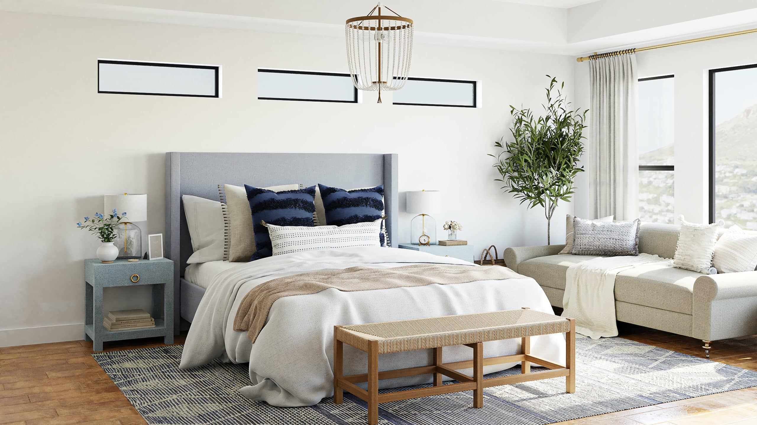  Gray Bed and Beige Sofa in Bedroom scaled