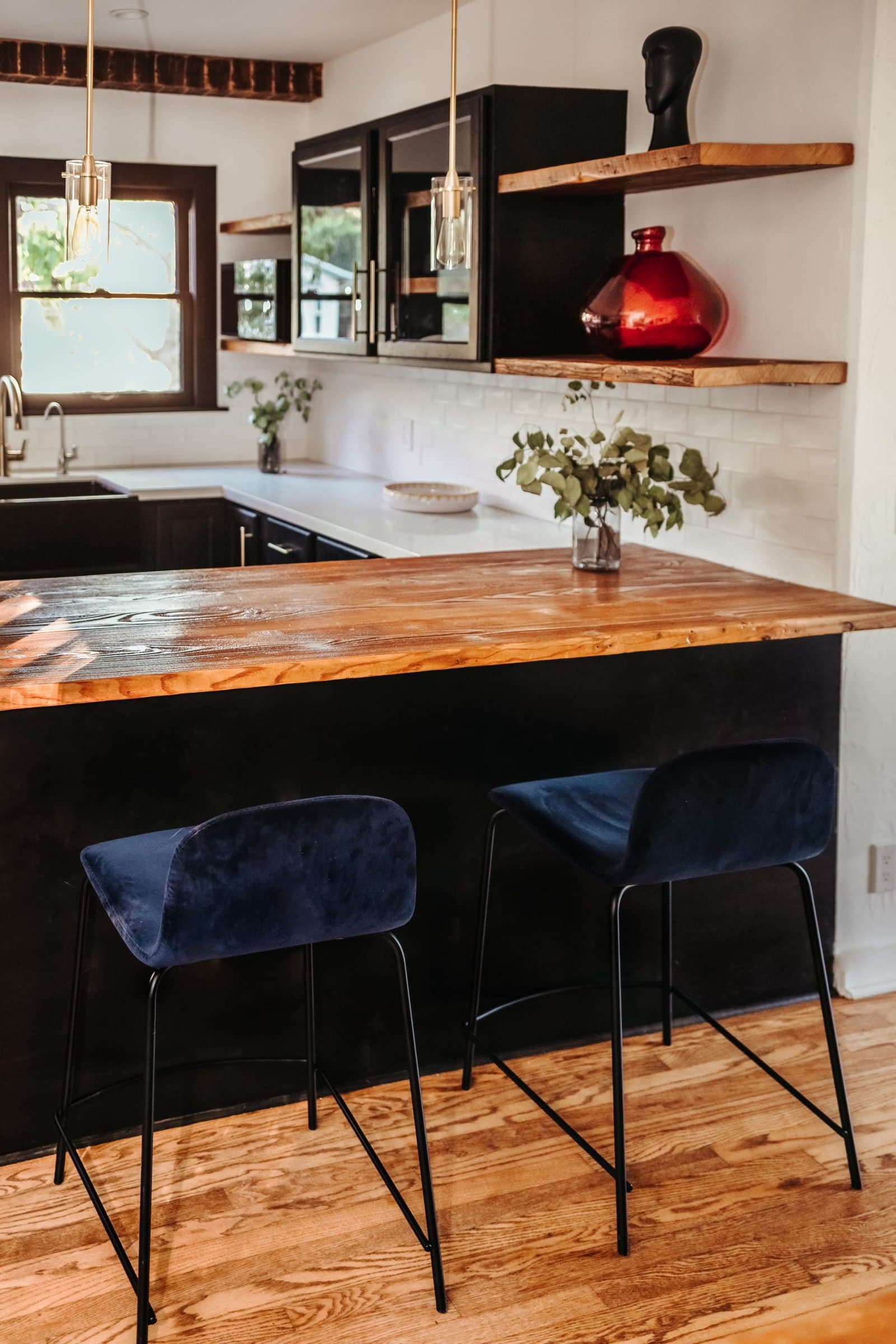  Black Cabinets with Wood Trim scaled