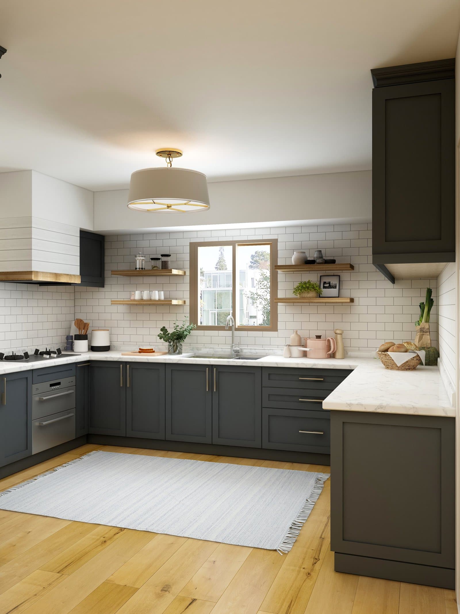 7. Blue Gray Cabinet with Pine Floors