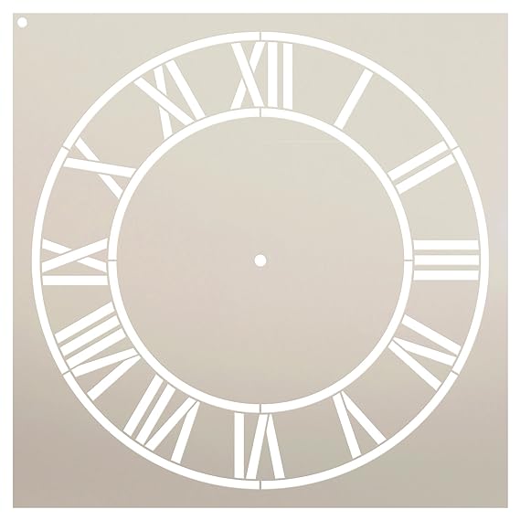 Country Home Clock Face Stencil by StudioR12 | Roman Numerals Clock Art - Reusable Mylar Template | Painting, Chalk, Mixed Media | DIY Decor - STCL2332 - SELECT SIZE (24&quot; Diameter)