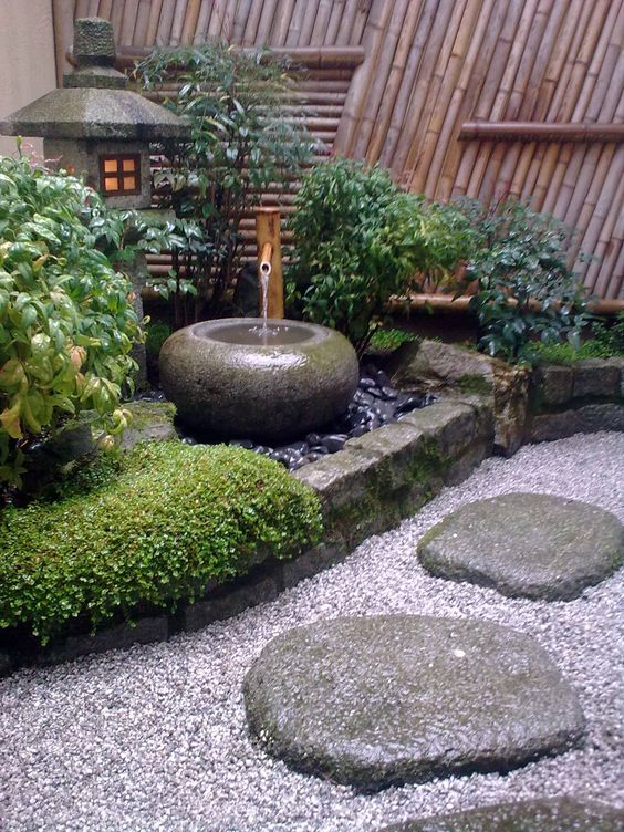 Outdoor fountain with running water