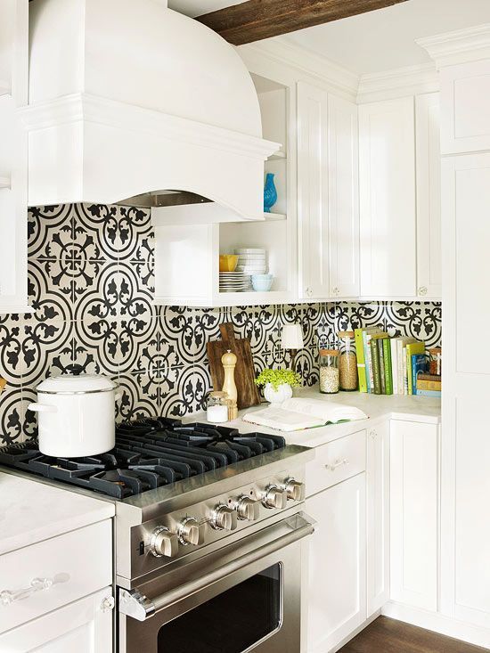 Patterned wallpaper for classic kitchen 