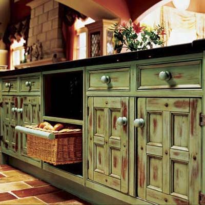 distressed painted kitchen cabinets