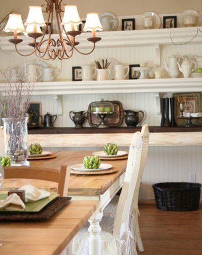 traditional-dining-room with open shelves