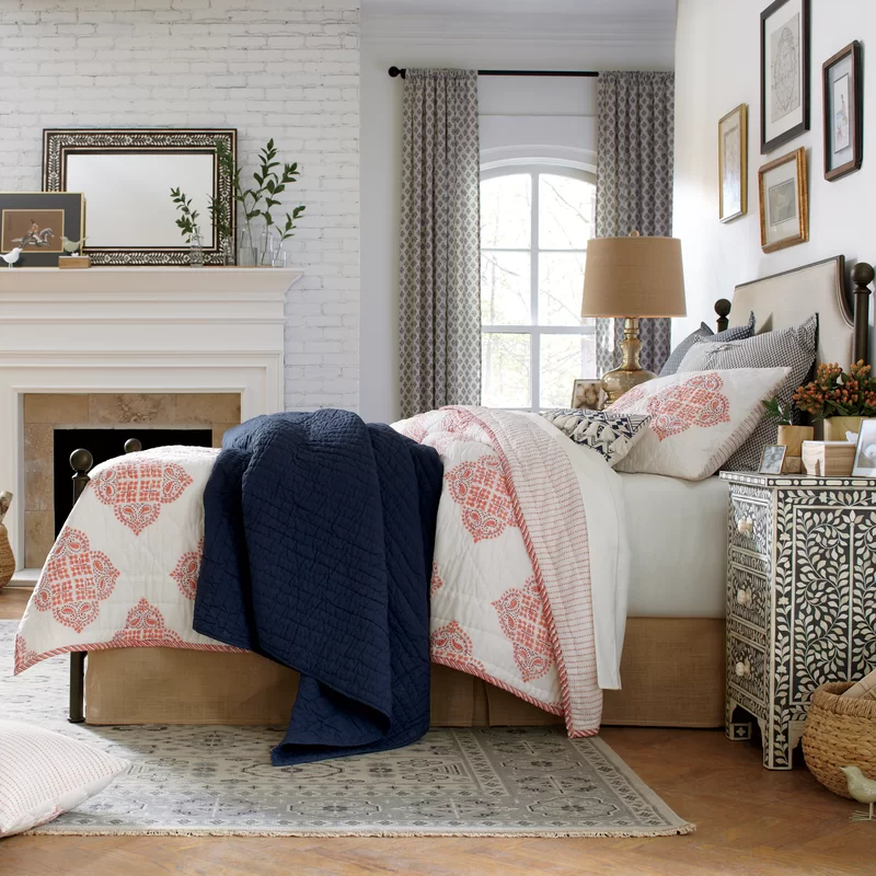 Farmhouse Pink and Blue Bedroom